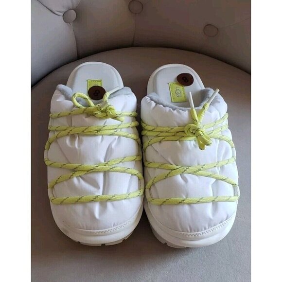 NEW UGG PUFFER SLIDERS WHITE YELLOW SLIPPERS SZ 8 - Picture 4 of 7